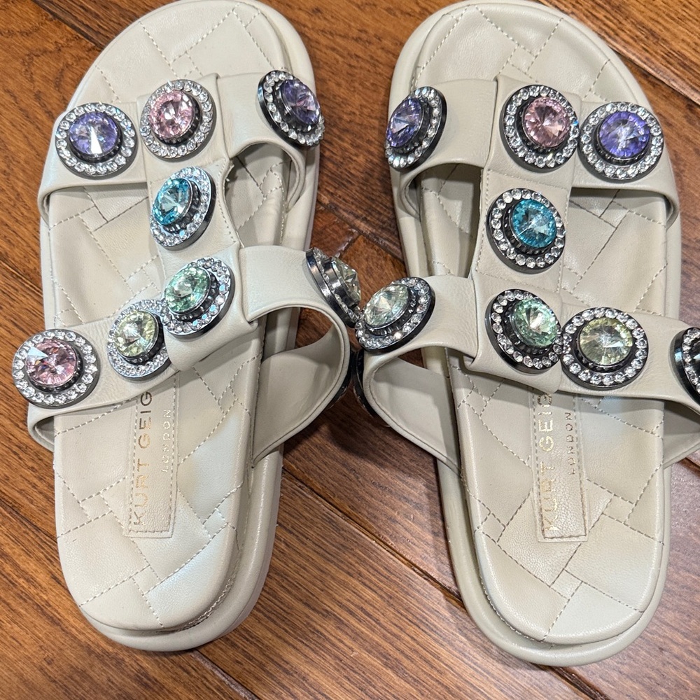 Kurt Geiger Cream Sandals with Multicolor Gemstones